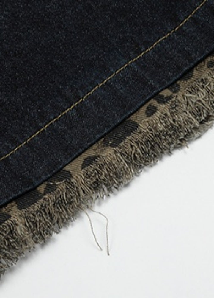 Mid-length layered jacquard style half denim pants  OR0738