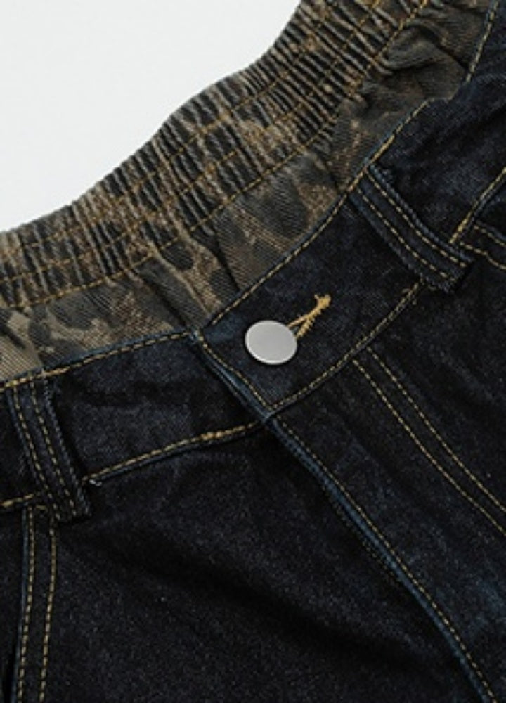 Mid-length layered jacquard style half denim pants  OR0738
