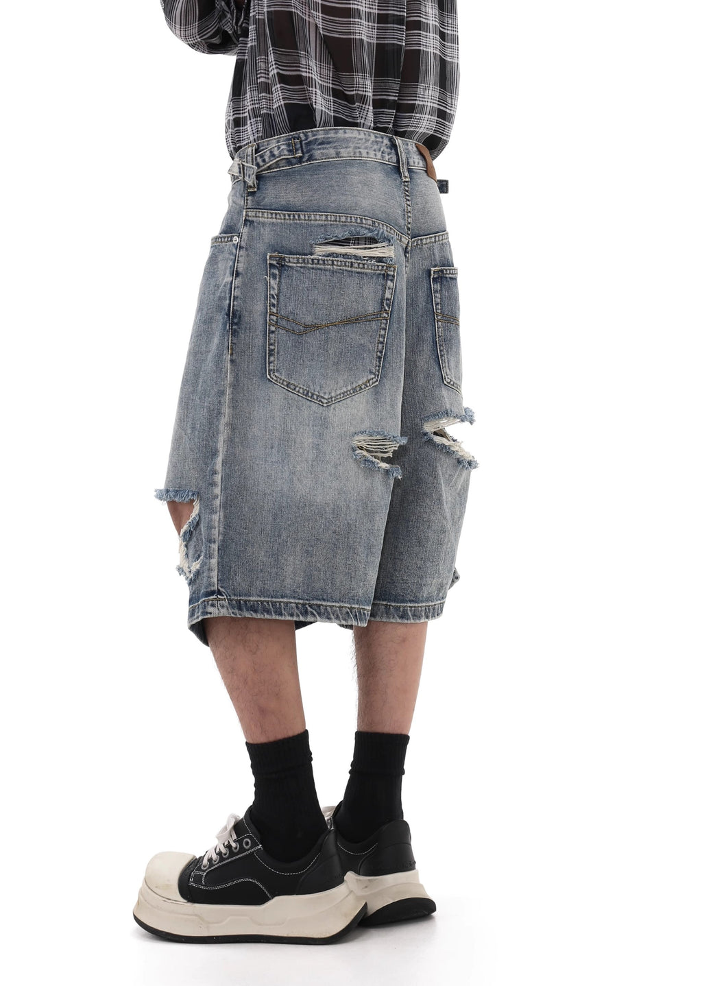 Double knee cut damaged design short silhouette denim pants  OR0739