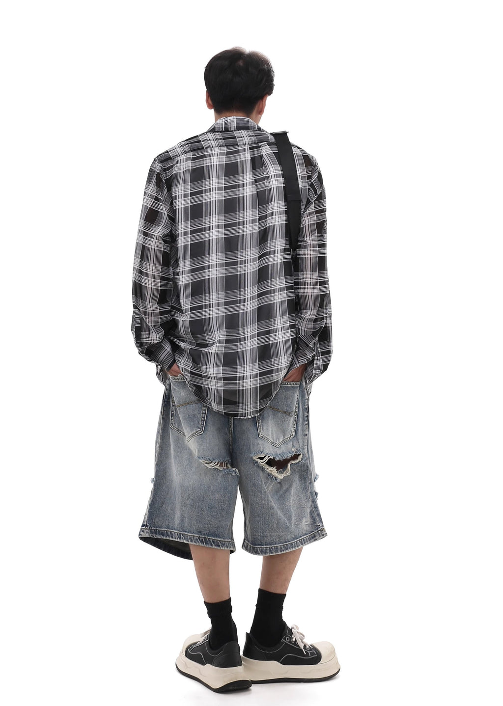 Double knee cut damaged design short silhouette denim pants  OR0739