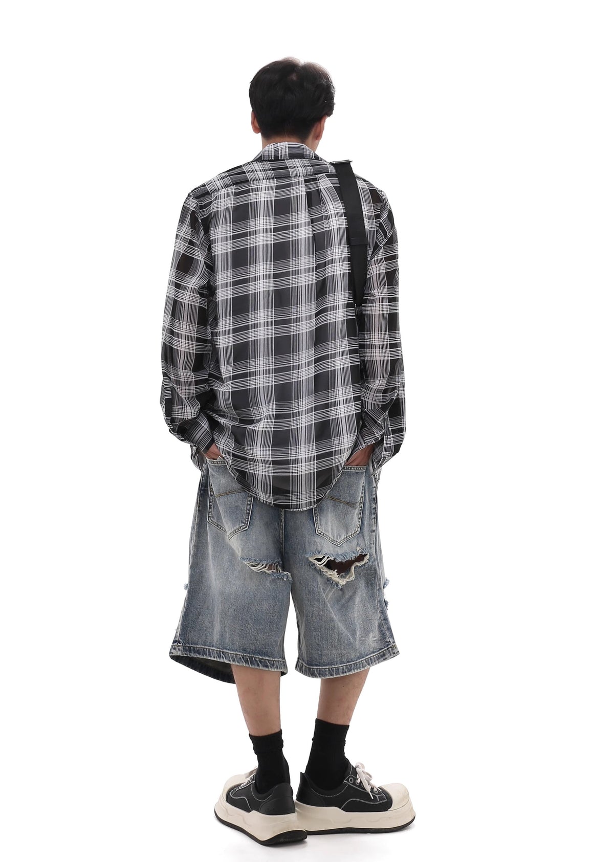 Double knee cut damaged design short silhouette denim pants  OR0739