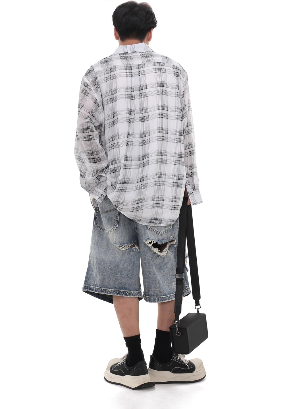 Double knee cut damaged design short silhouette denim pants  OR0739
