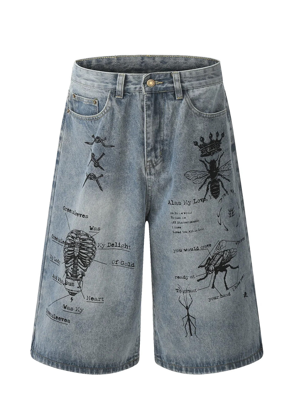 Mid-distressed grunge-style half-silhouette denim pants  OR0740