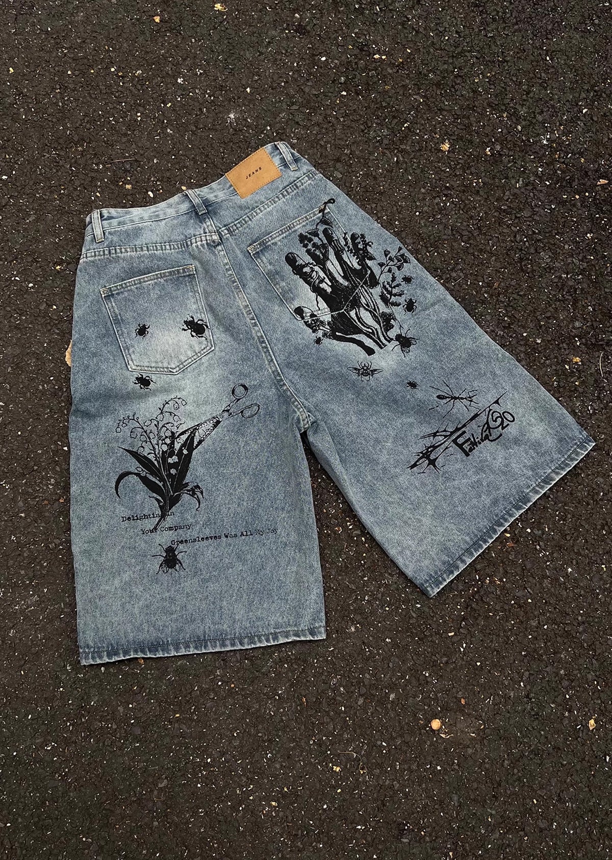 Mid-distressed grunge-style half-silhouette denim pants  OR0740