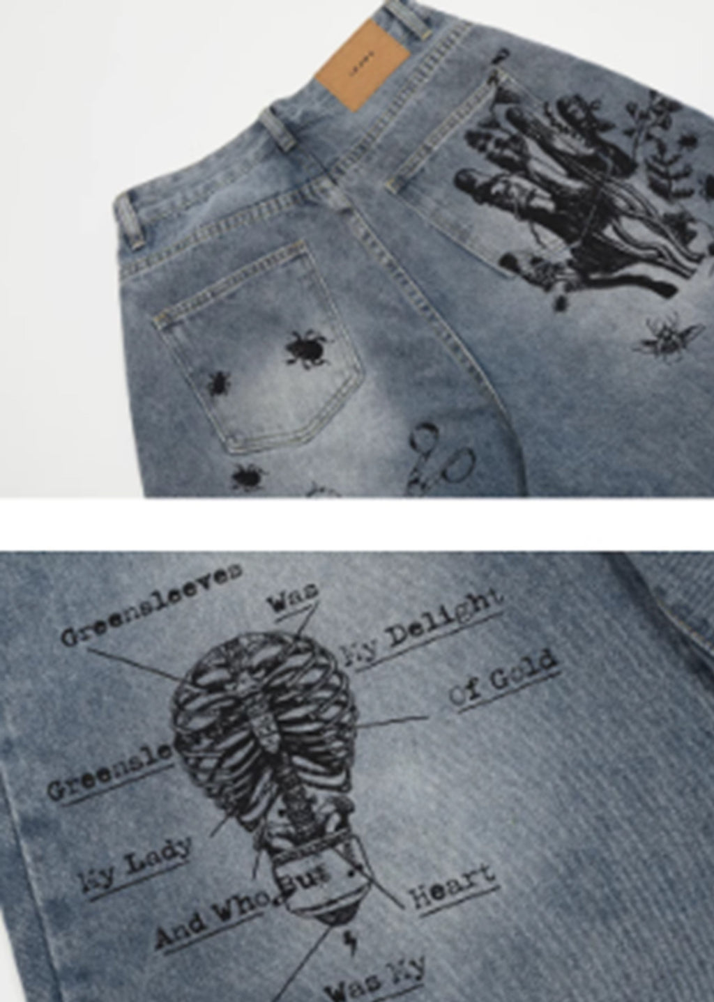 Mid-distressed grunge-style half-silhouette denim pants  OR0740