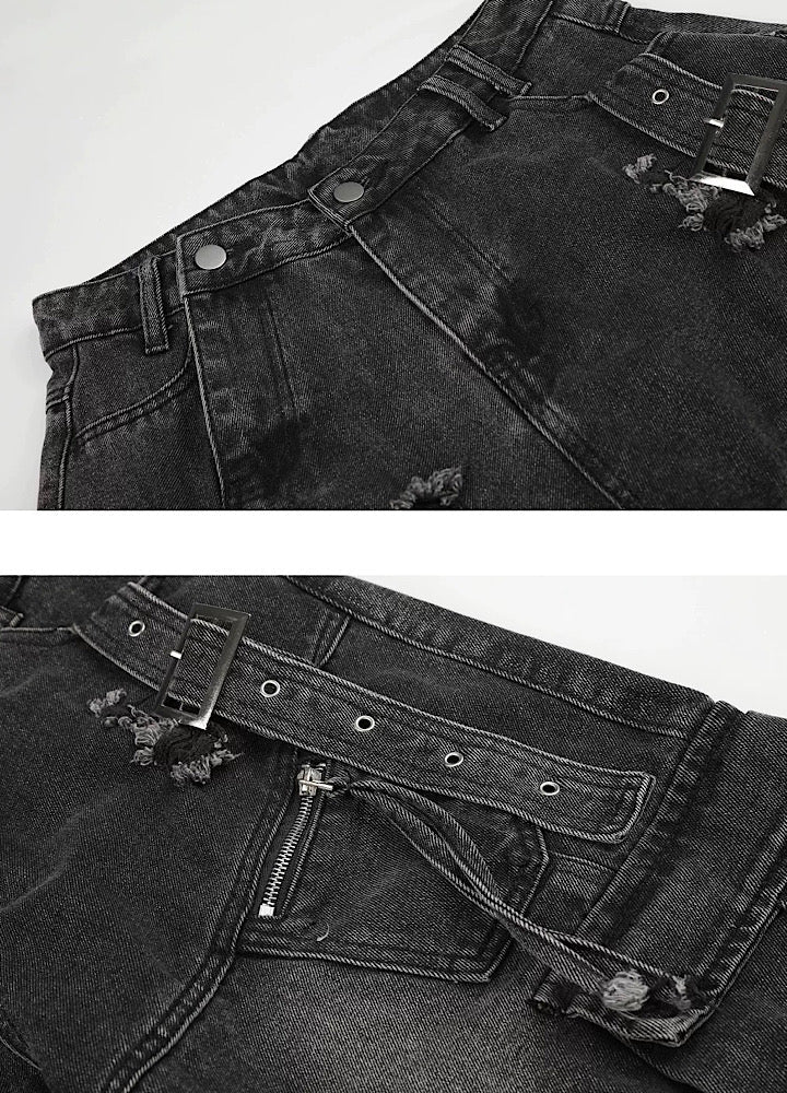 Multi-purpose gimmick design washed cargo suspender denim shorts  OR0741