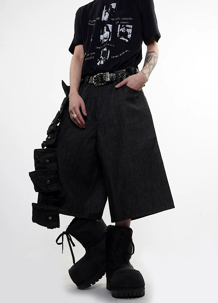Detachable pocket design wide silhouette tech style shorts  OR0743