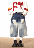 Dull wash half silhouette fully damaged denim pants  OR0748