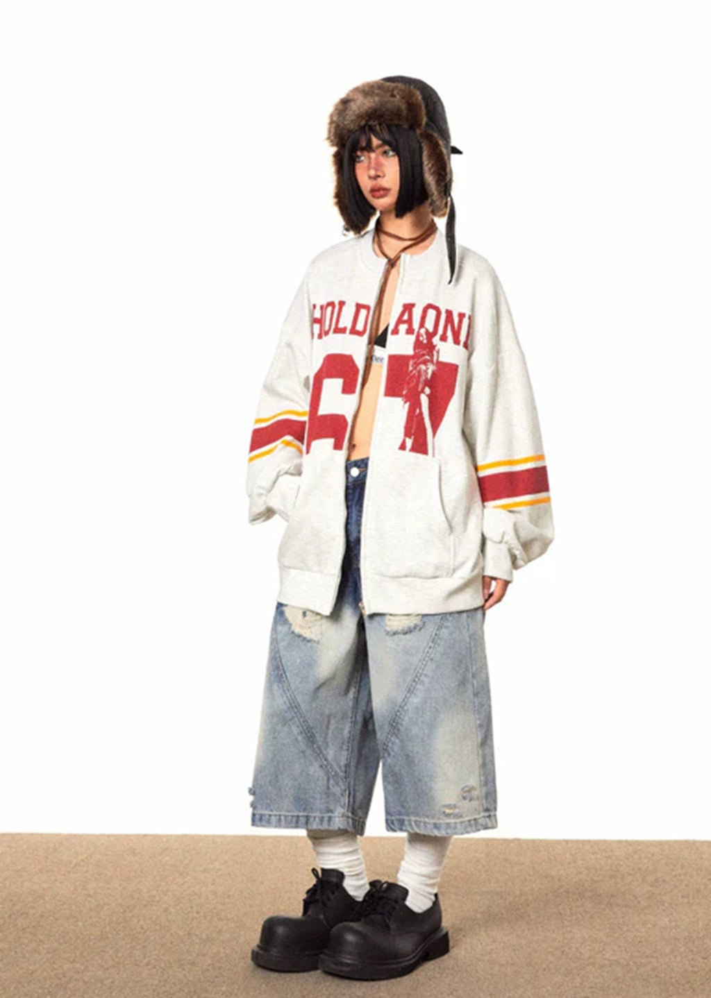 Dull wash half silhouette fully damaged denim pants  OR0748