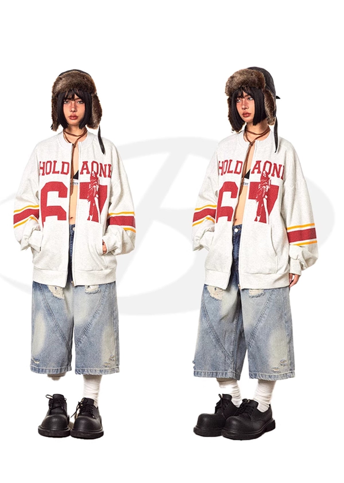 Dull wash half silhouette fully damaged denim pants  OR0748