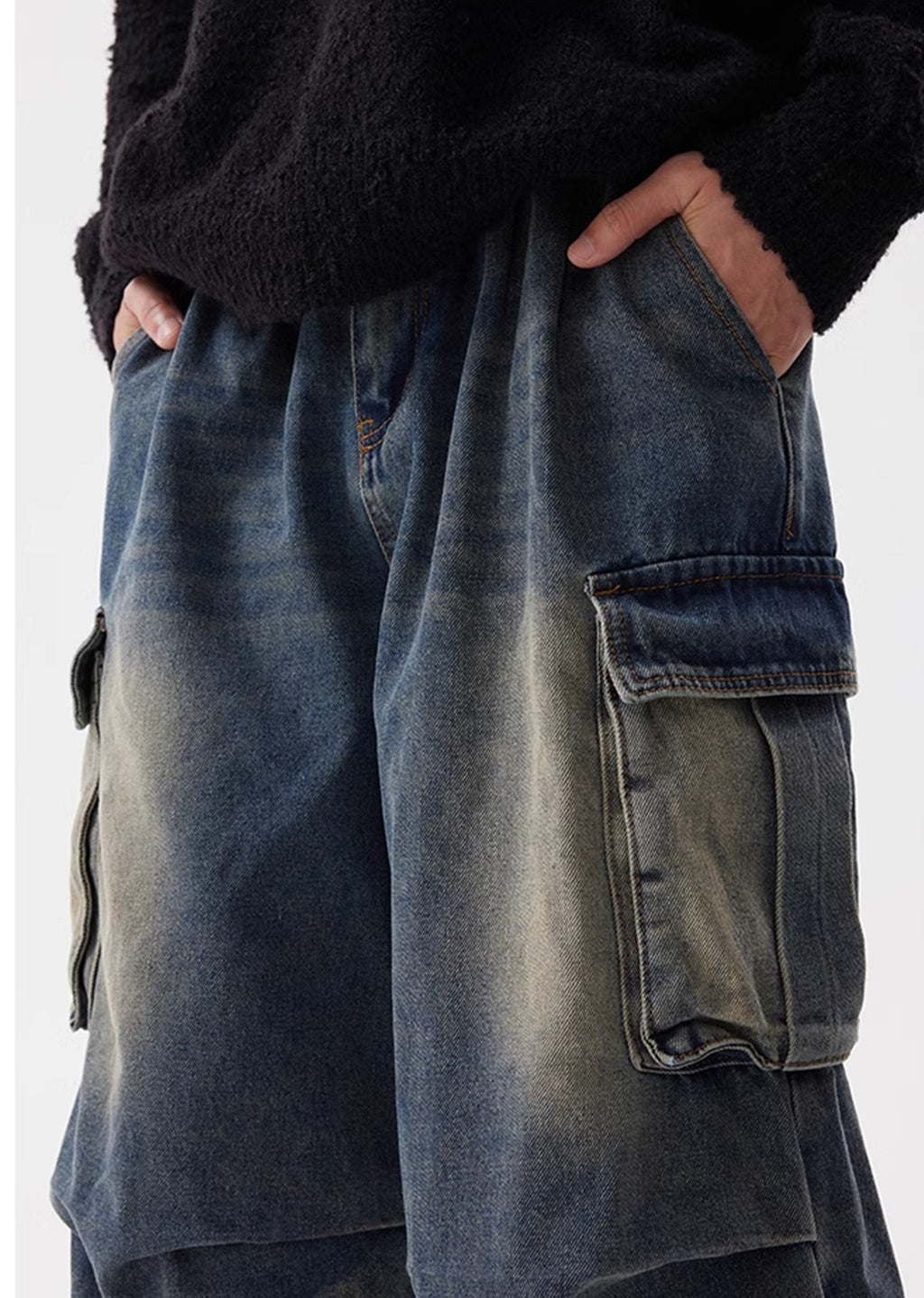 Random wash grunge tuck short denim pants  OR0749