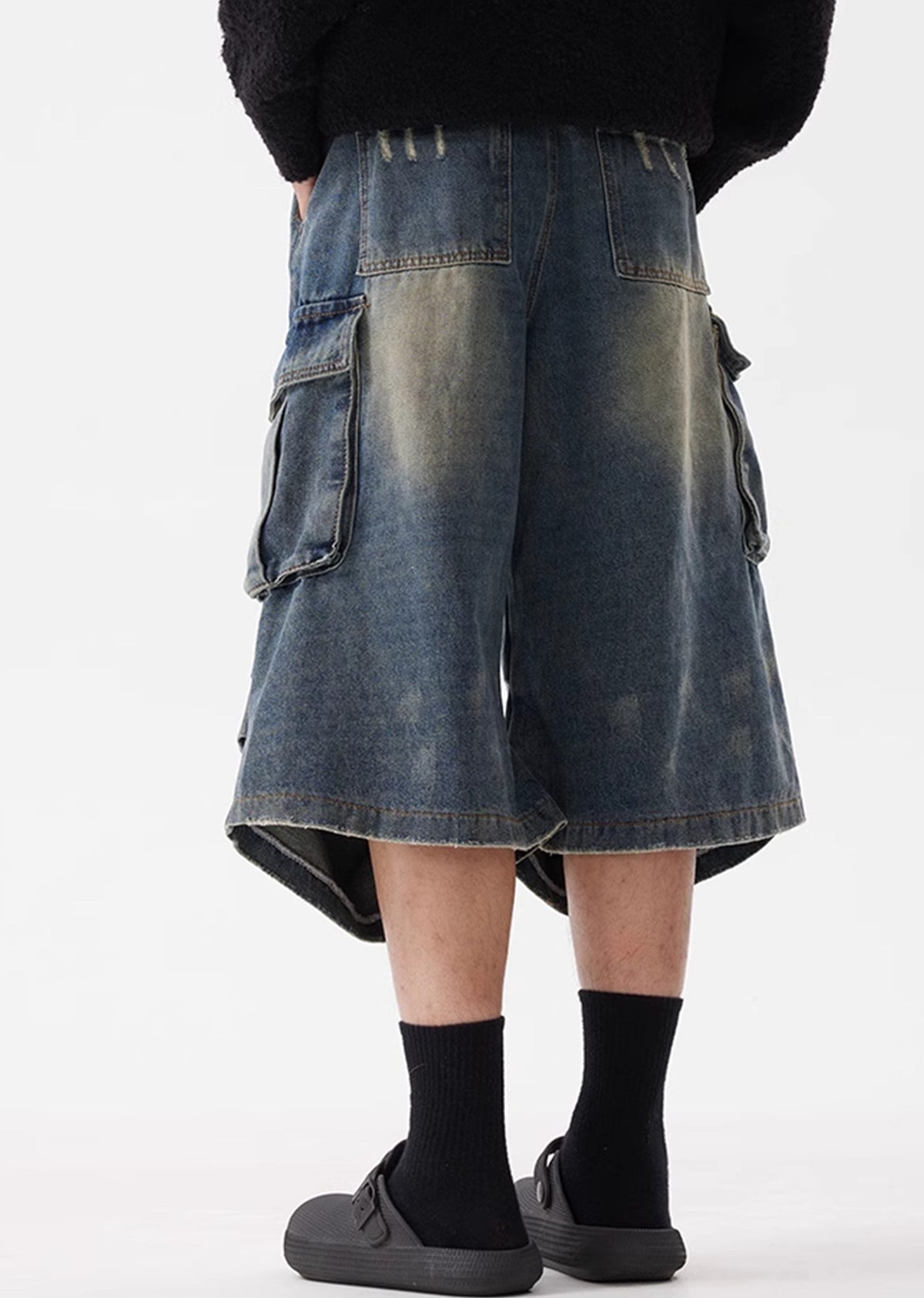 Random wash grunge tuck short denim pants  OR0749
