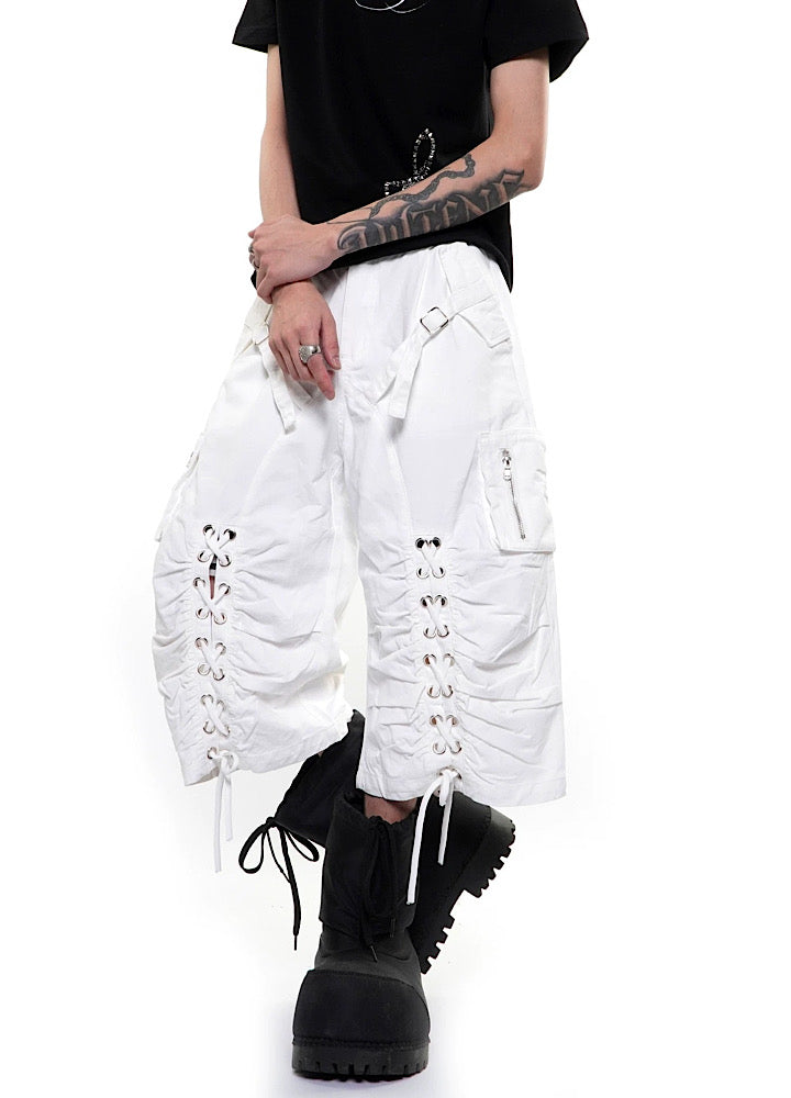 Side lace-up design pleated tech shorts  OR0754