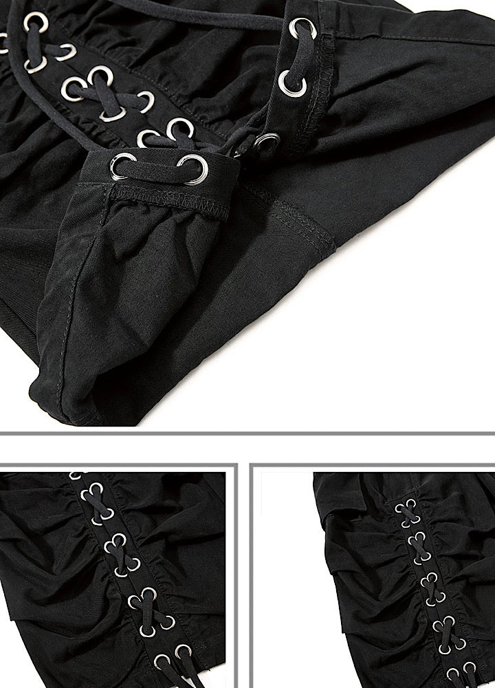 Side lace-up design pleated tech shorts  OR0754
