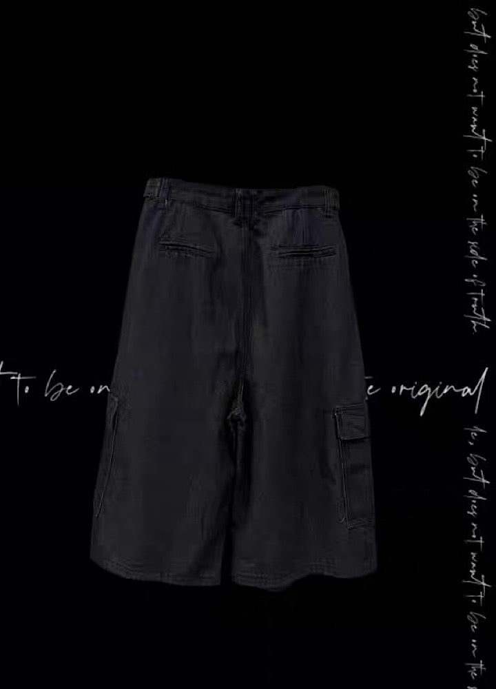 Fully painted pleated simple half-cargo denim pants  OR0755