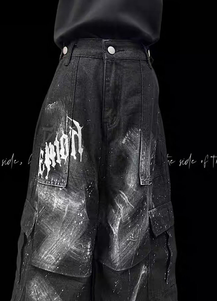 Fully painted pleated simple half-cargo denim pants  OR0755