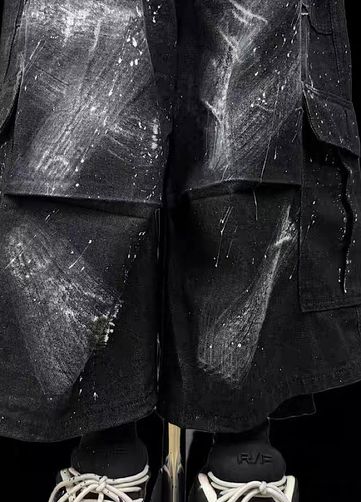 Fully painted pleated simple half-cargo denim pants  OR0755
