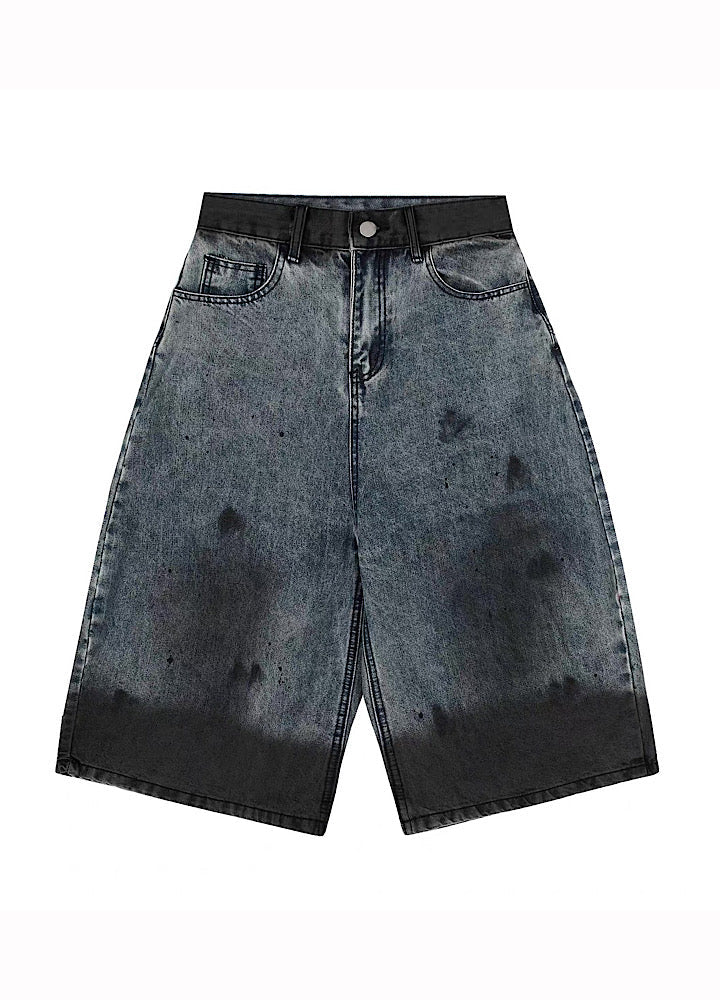 Black Paint Finish Oversized Silhouette Half Denim Pants  OR0756