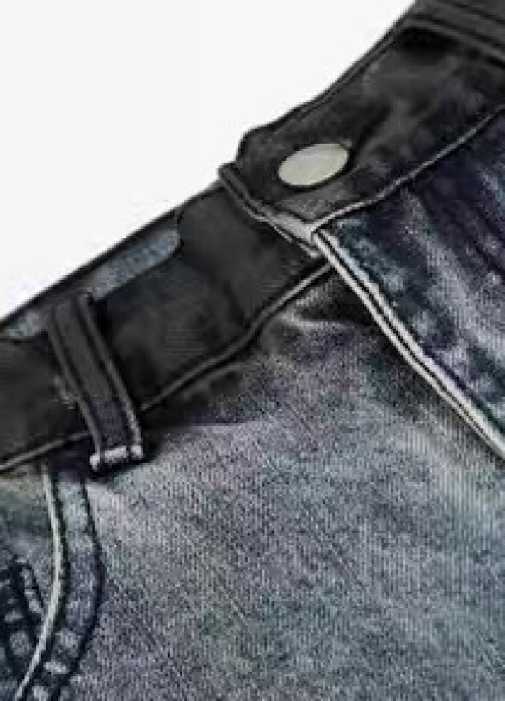 Black Paint Finish Oversized Silhouette Half Denim Pants  OR0756