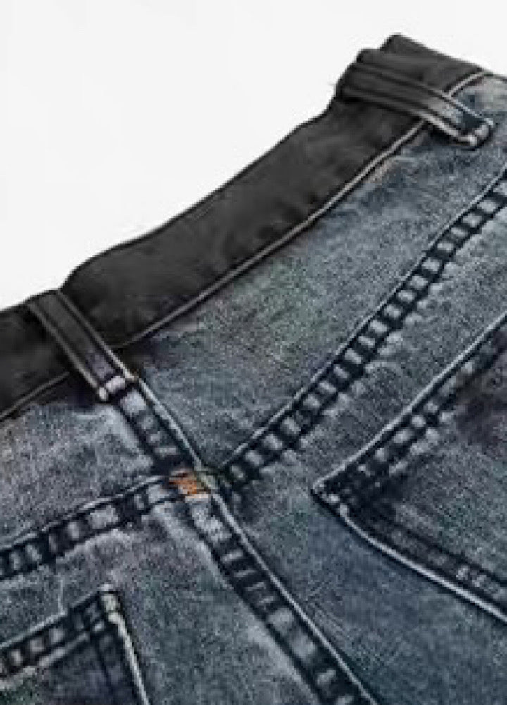 Black Paint Finish Oversized Silhouette Half Denim Pants  OR0756