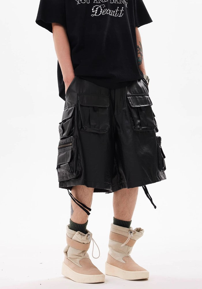 Double pocket suspender design black shorts  OR0757