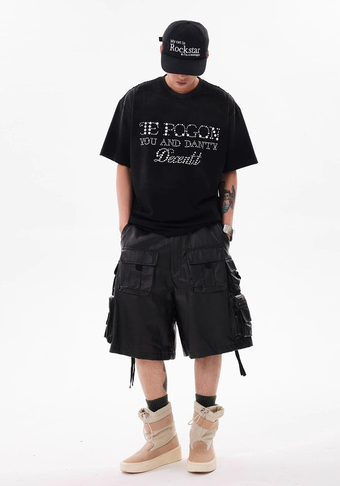 Double pocket suspender design black shorts  OR0757
