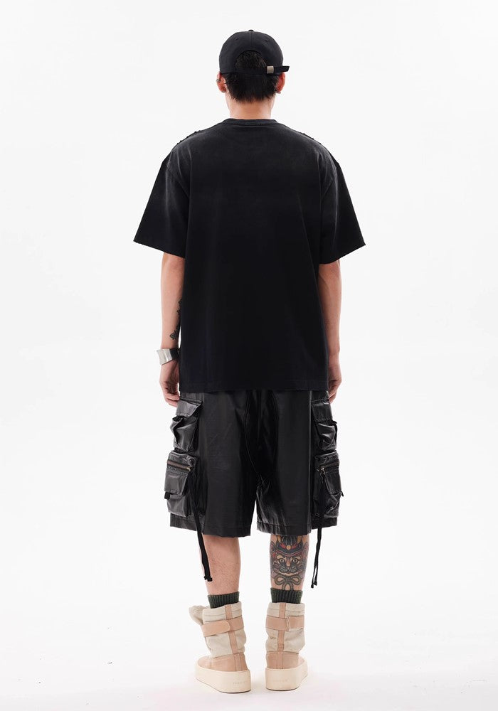 Double pocket suspender design black shorts  OR0757