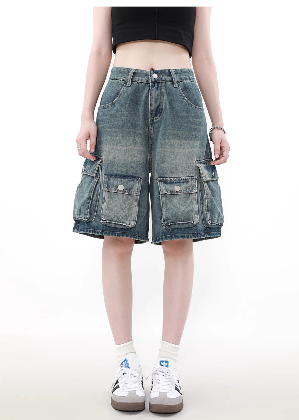 Double pocket dull blue design short denim pants  OR0760