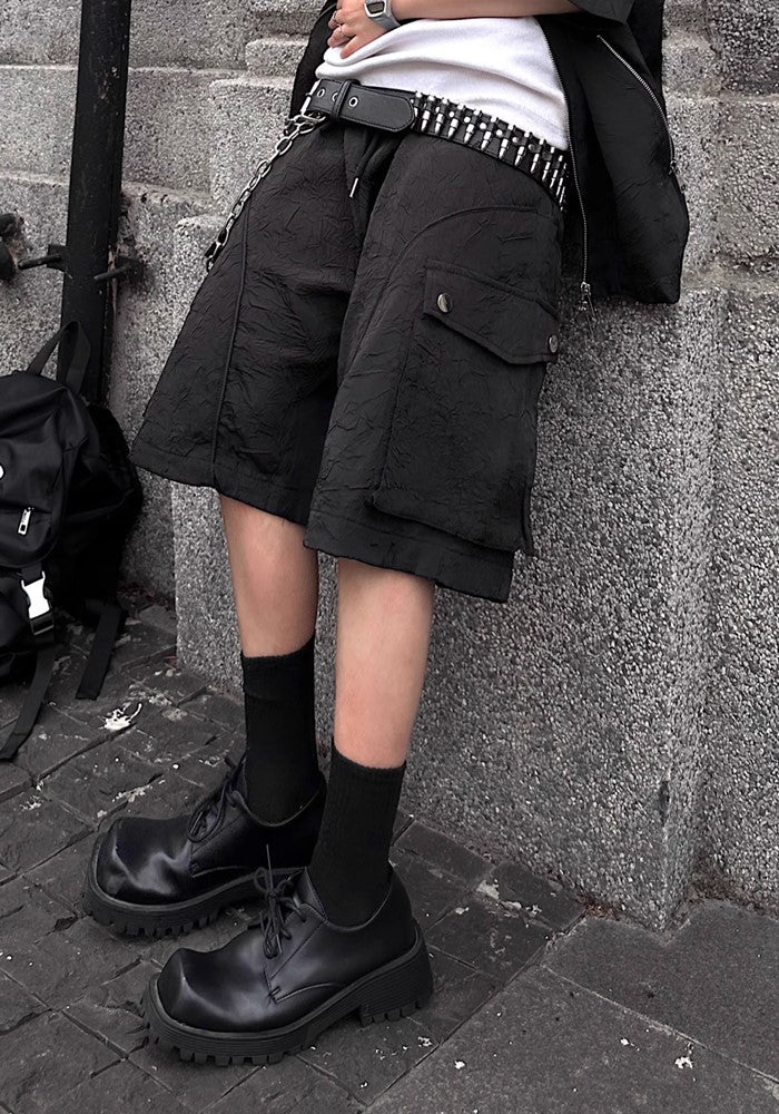 Simple cargo design short wide silhouette pants  OR0761