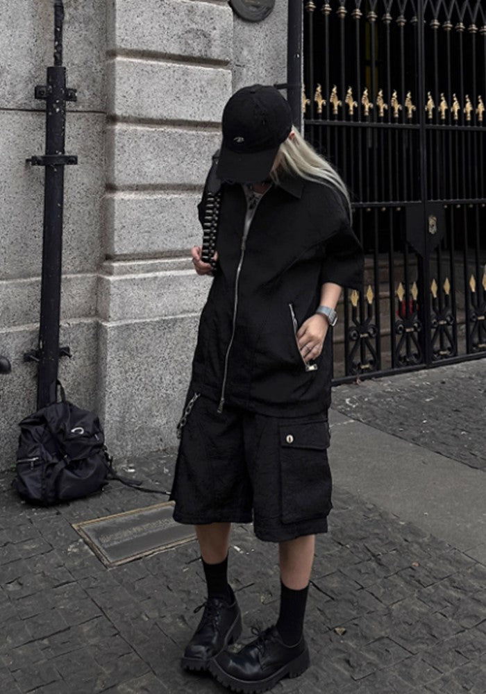 Simple cargo design short wide silhouette pants  OR0761