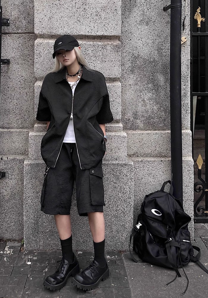 Simple cargo design short wide silhouette pants  OR0761