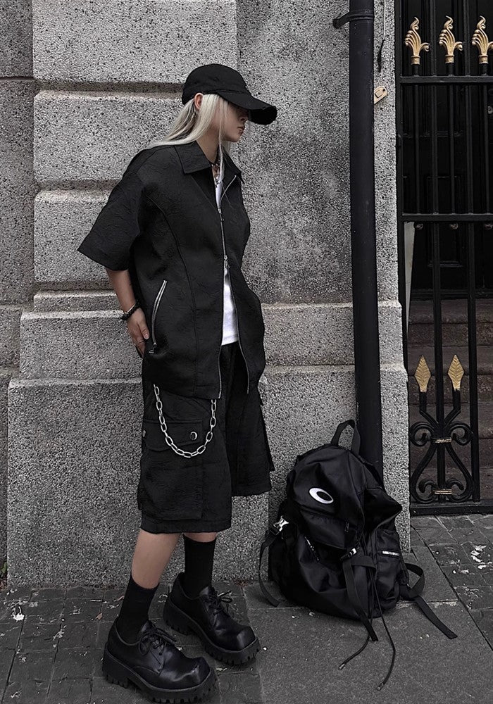 Simple cargo design short wide silhouette pants  OR0761