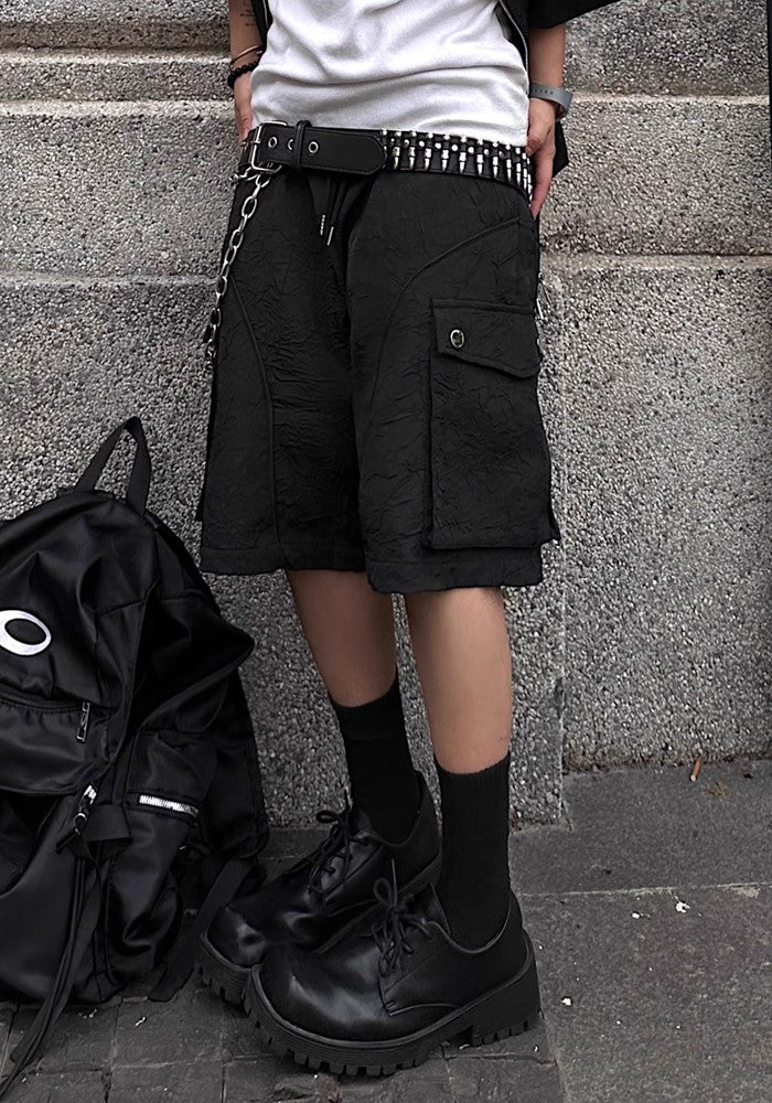Simple cargo design short wide silhouette pants  OR0761