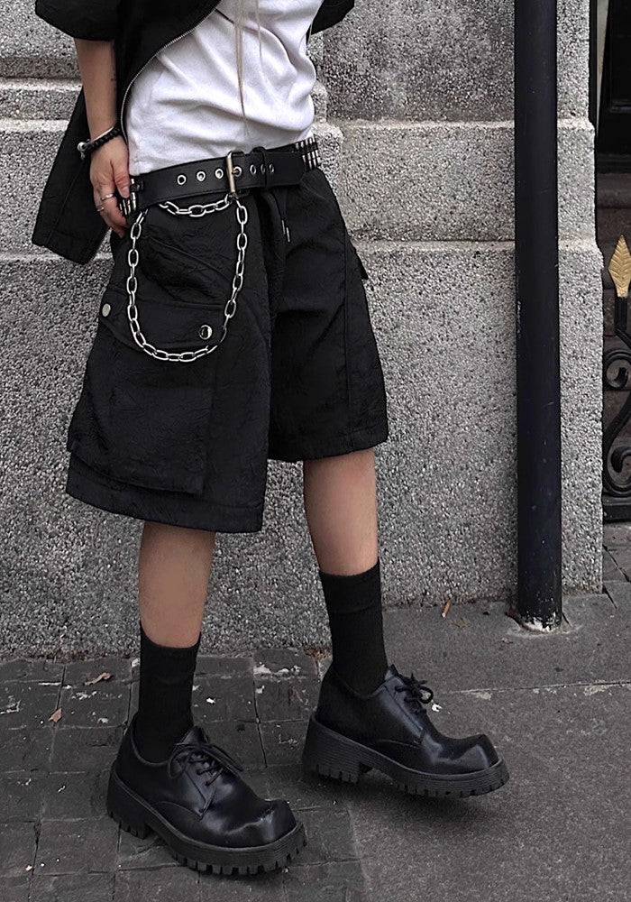 Simple cargo design short wide silhouette pants  OR0761