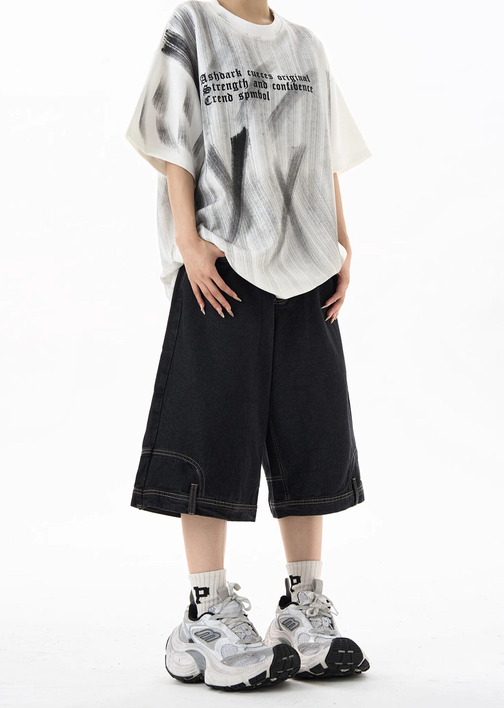 Short silhouette inside out gimmick denim pants  OR0763