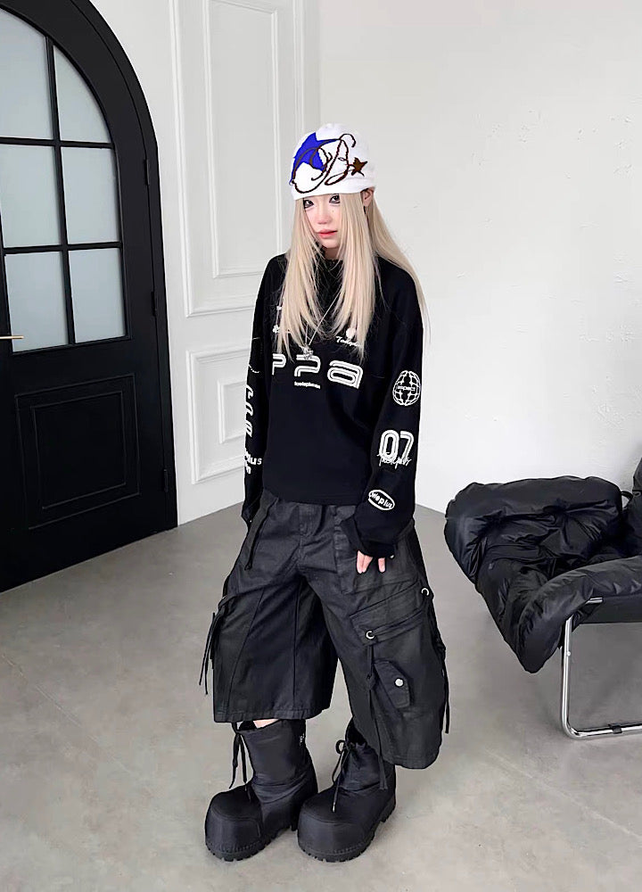Multi pocket wide Cargo half pants  OR0764