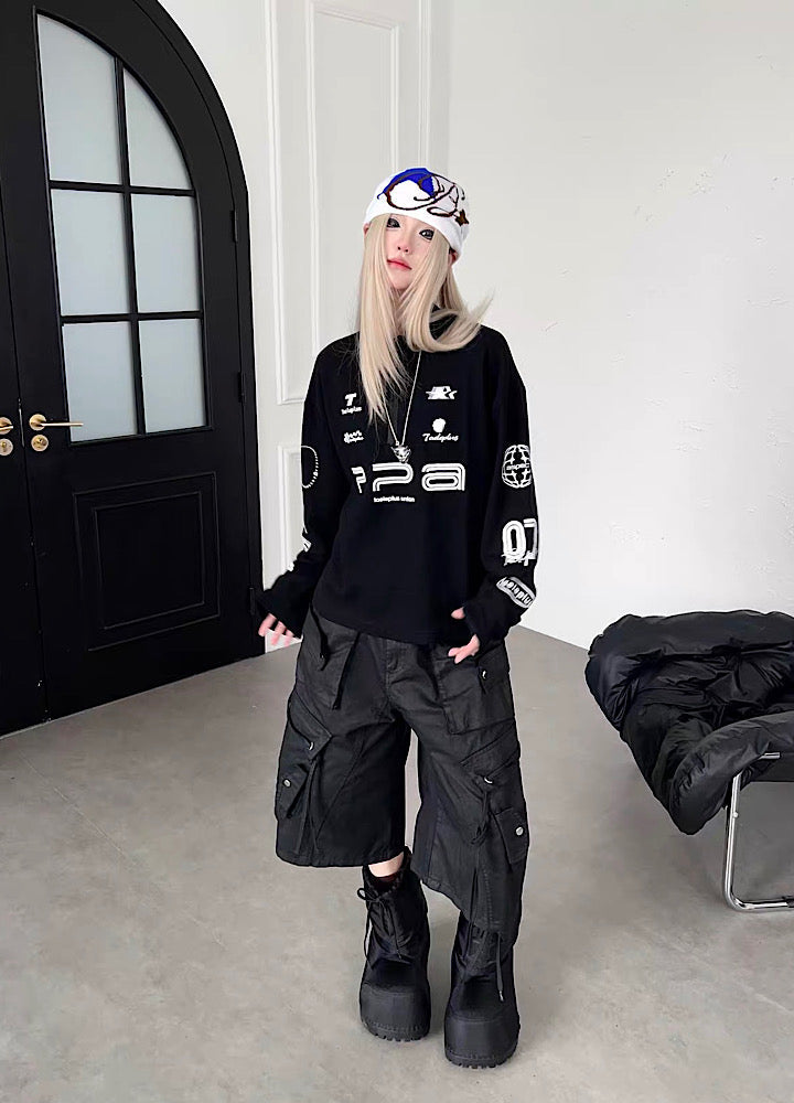 Multi pocket wide Cargo half pants  OR0764
