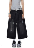 Studded initial design double-waist style denim shorts  OR0765