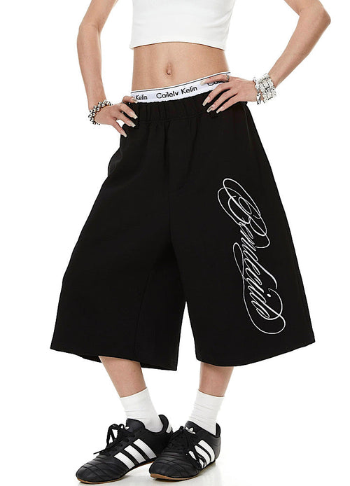 Basic silhouette style asymmetrical initial sweat shorts  OR0767