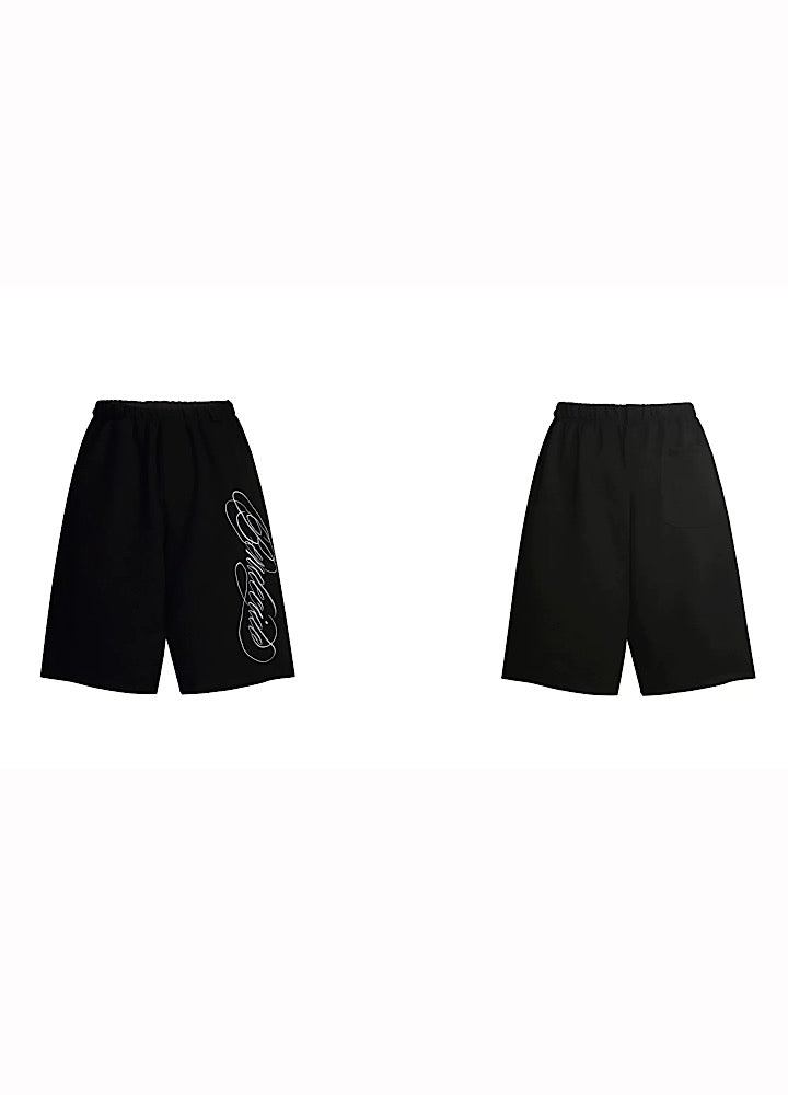 Basic silhouette style asymmetrical initial sweat shorts  OR0767
