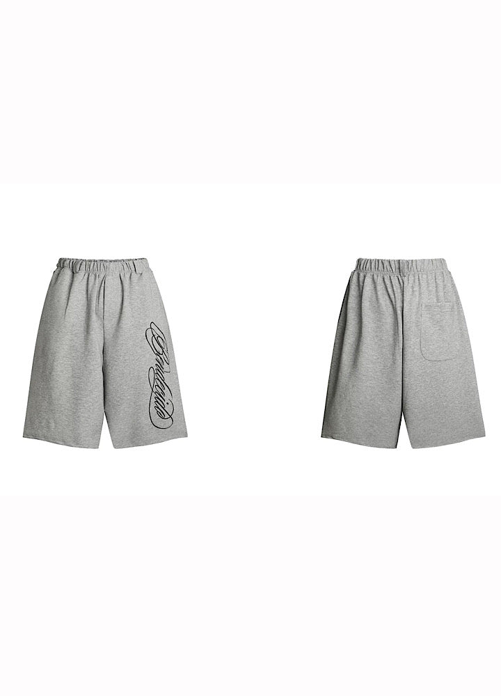 Basic silhouette style asymmetrical initial sweat shorts  OR0767