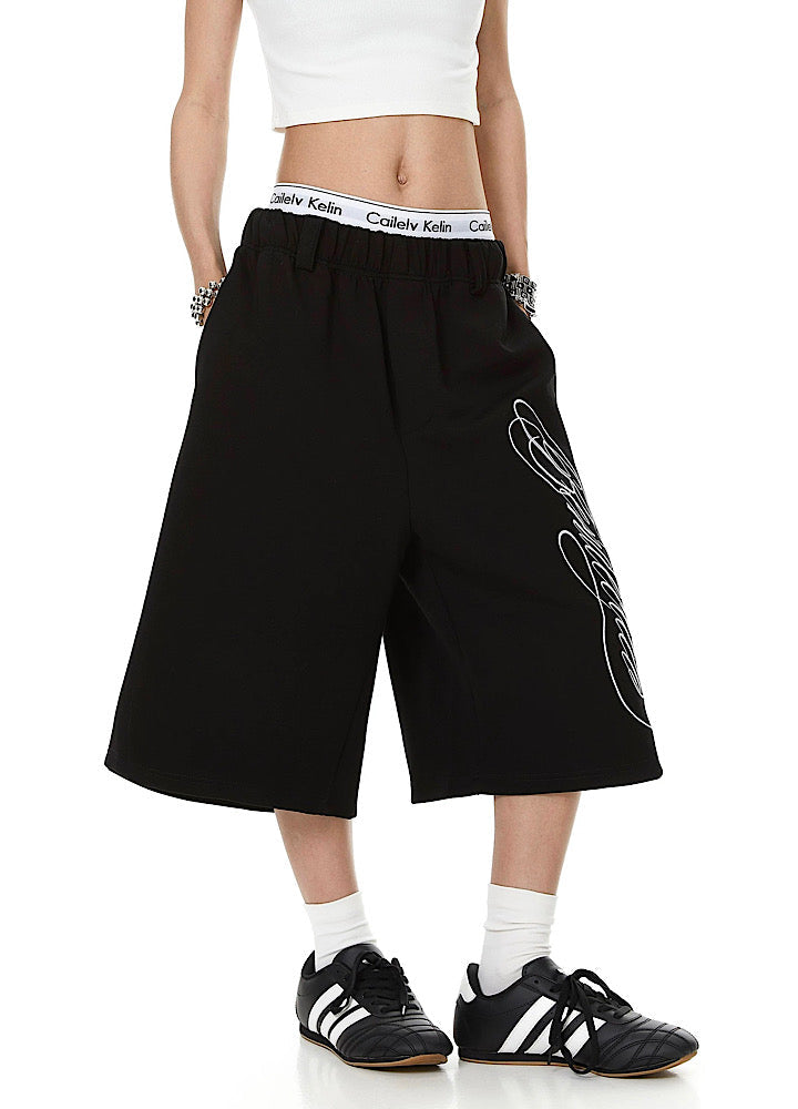 Basic silhouette style asymmetrical initial sweat shorts  OR0767