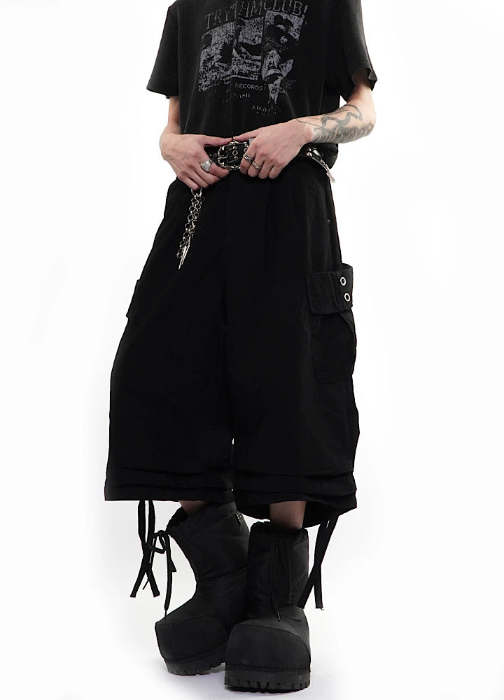 Big side pocket design drawstring denim shorts  OR0773