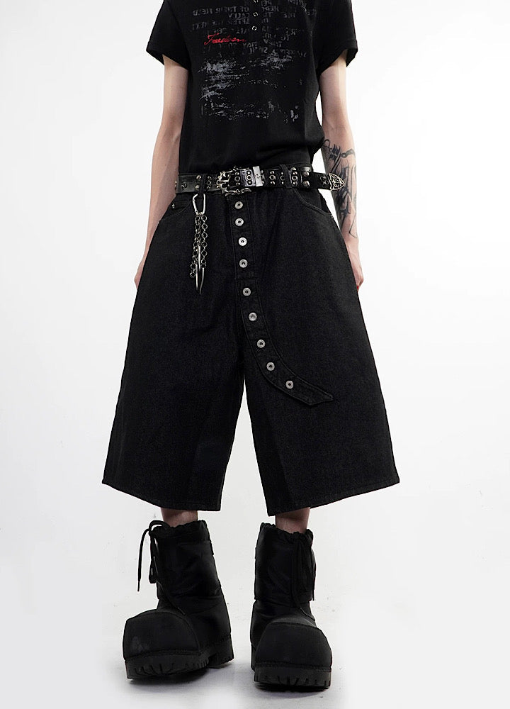 Asymmetrical button design wide silhouette shorts  OR0774