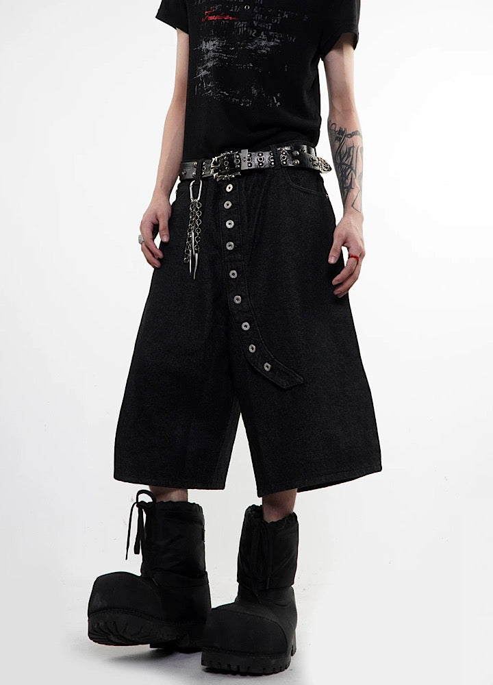 Asymmetrical button design wide silhouette shorts  OR0774