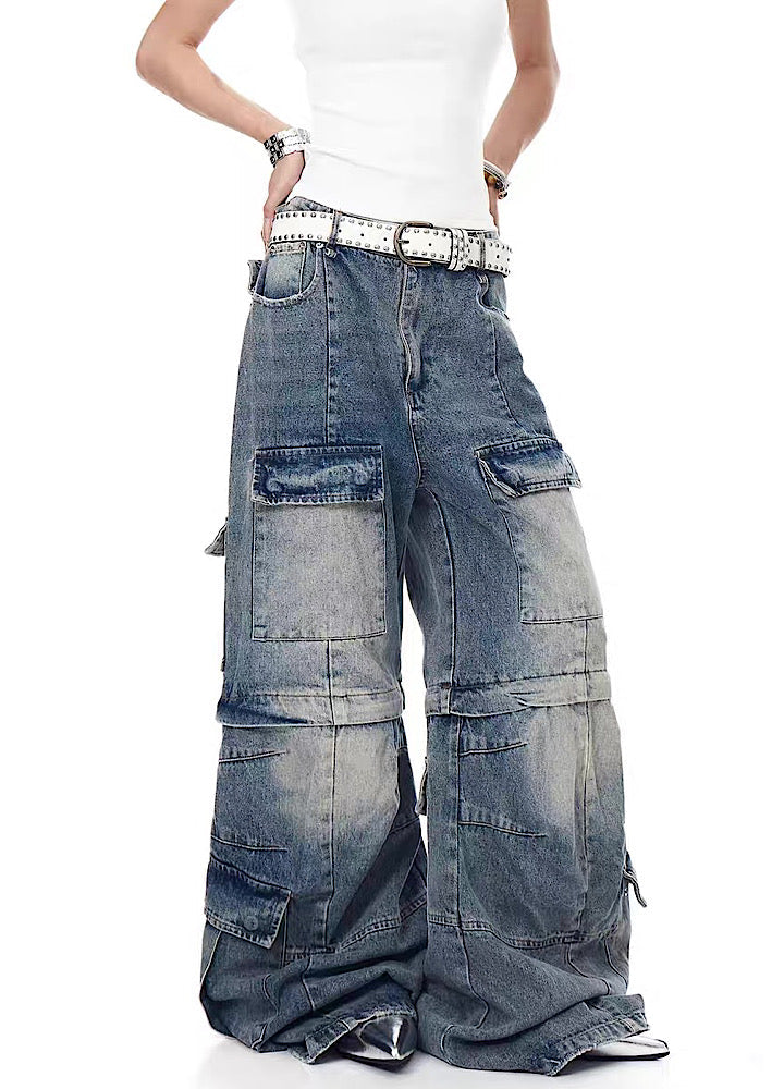 Cutaway type style wash design cargo denim pants  OR0775