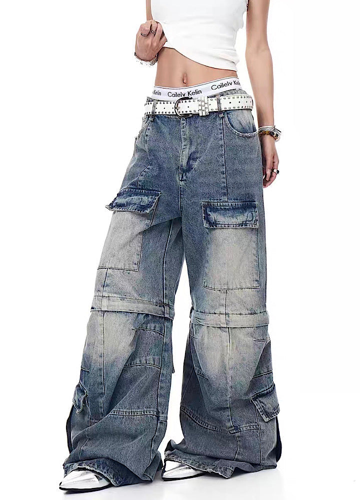 Cutaway type style wash design cargo denim pants  OR0775