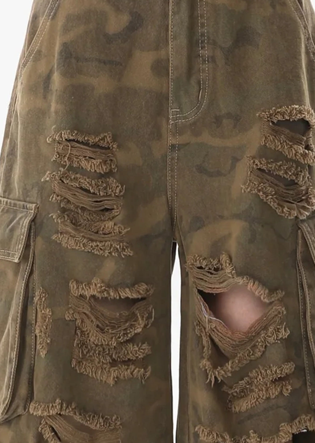 Mid-distressed camouflage half silhouette cargo pants  OR0777