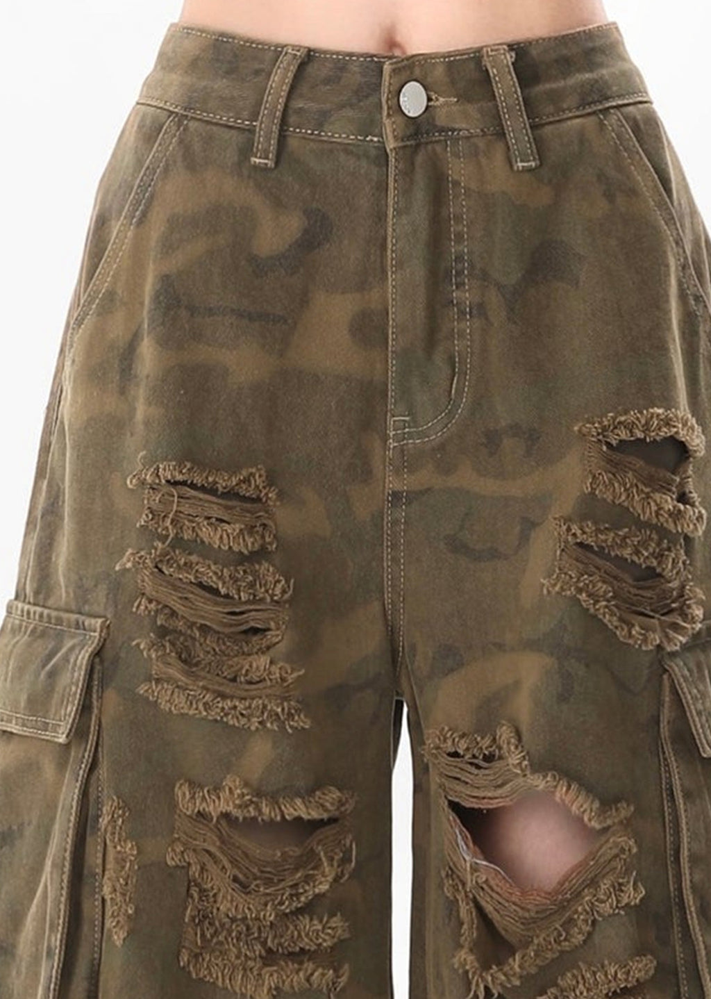 Mid-distressed camouflage half silhouette cargo pants  OR0777