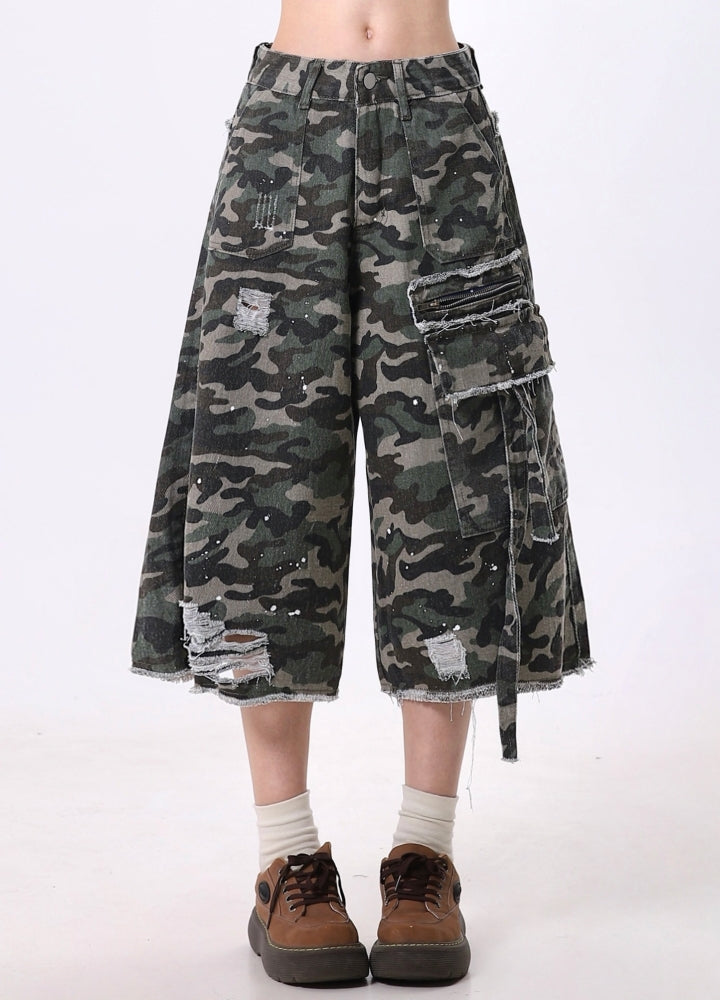 Gimmick Damage Plus Suspender Design Cargo Shorts  OR0778